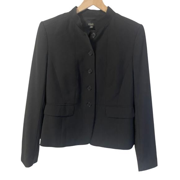 Ann Taylor Wool Blend Blazer Knit Jacket Black Button Down Stand Collar Sz 8 - Picture 1 of 9